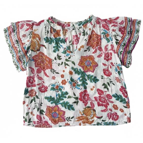 Nicole Miller Artelier Floral Flutter Sleeve Blouse Large - Picture 2 of 8